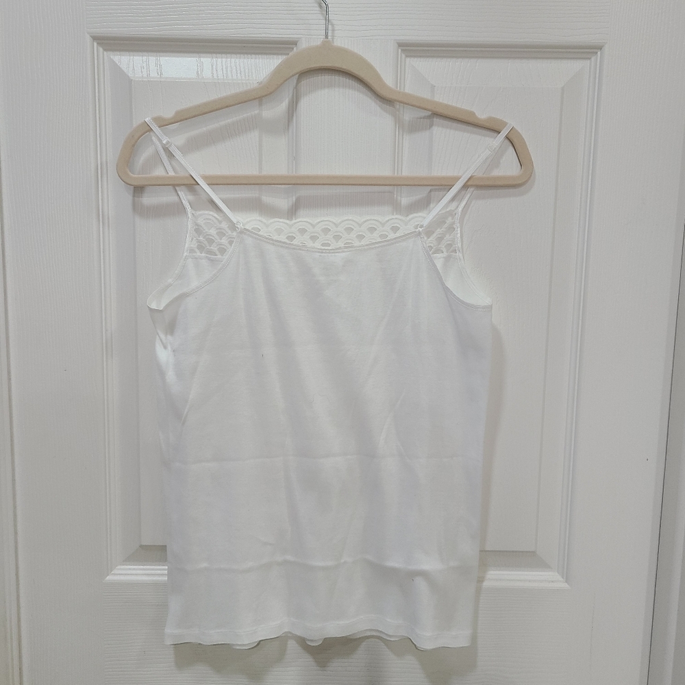 Hanro Camisole Tank Top White Size L Scalloped Cami Adjustable Straps Cotton - Picture 5 of 8